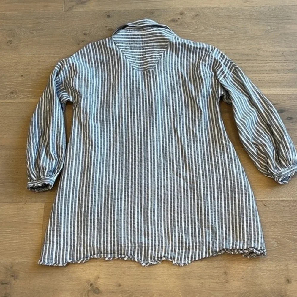 Women’s Striped Linen Blouse Top Cottagecore Coastal Beach Academia Art Teacher - Picture 10 of 10